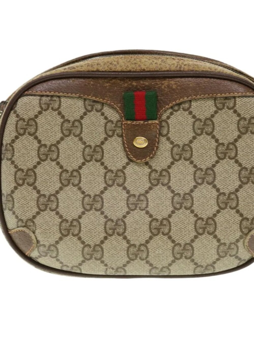 GUCCI Web Sherry Line GG Canvas Shoulder Bag PVC Leather Beige Green Auth rd4502 - Picture 13 of 16